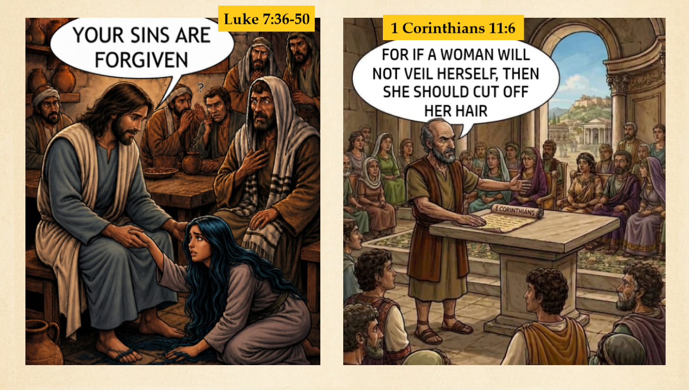 Paul Says Women Must Veil; Jesus Allows a Woman to Wipe His Feet With Her Unveiled Hair